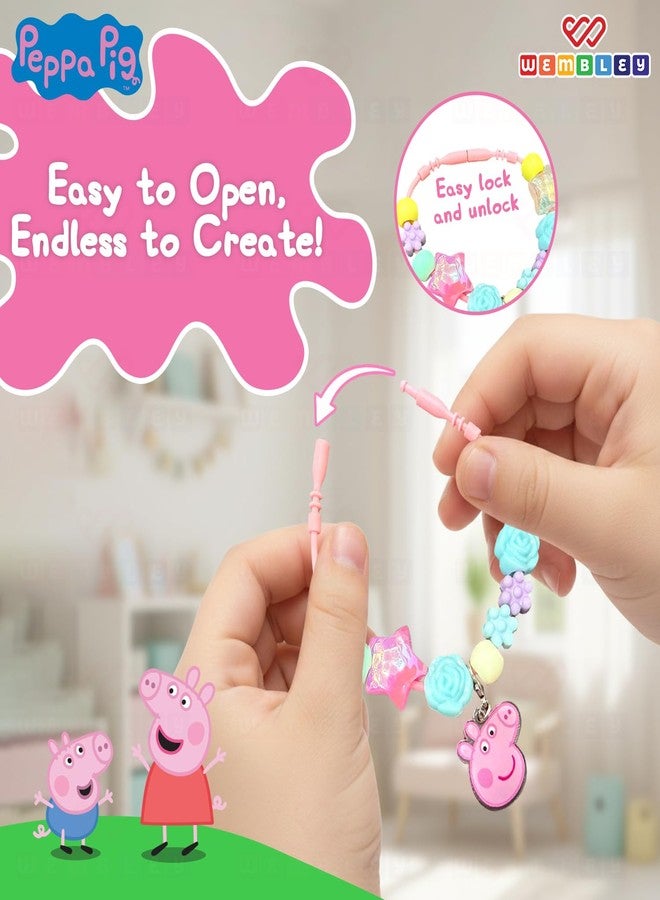 ويمبلي مجموعة صنع أساور بيبا بيج من ويمبلي | مجموعة صنع مجوهرات للأطفال | مجموعة بيبا بيج يمكنك صنعها بنفسك | مع أكثر من 50 خرزة ملونة، و4 تعليقات، و4 خيوط | هدية عيد ميلاد مثالية للفتيات (مجموعة أساور) - Image 3